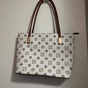 Elegant White and Brown Tote Bag